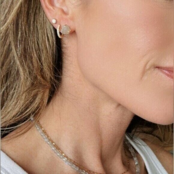 Gold Pavé Huggie Hoop Earrings 18K on 925 Sterling Silver CZ Everyday Jewelry - Picture 10 of 14